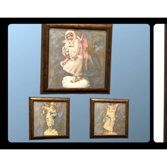 Beautiful Old Victorian Vintage Framed Christmas Snow Angel Picture - Picture 3 of 6